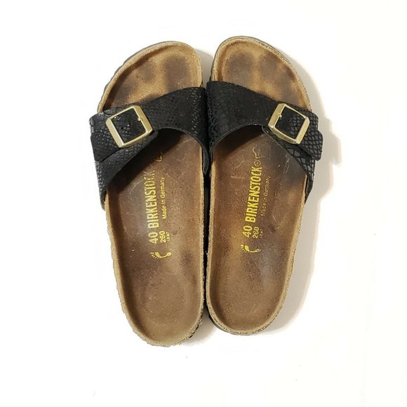 Birkenstock Shoes - Birkenstock Women's Madrid Faux Snakeskin Sandals Black Slides 40 US 9 Narrow